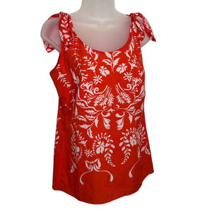 CAbi Tank Top Mosaic Floral Ties at Shoulders Small‎ Sleeveless Red/ Orange